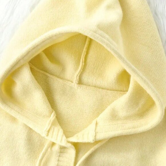 Yellow Casual Women's button down Long Sleeve Hooded Knit Cardigan - Picture 4 of 6